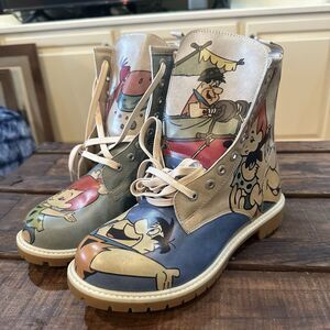 DOGO Vegan Leather Fred Flintstones Women’s Boots Size 41 US 10 NEW Cartoon RARE